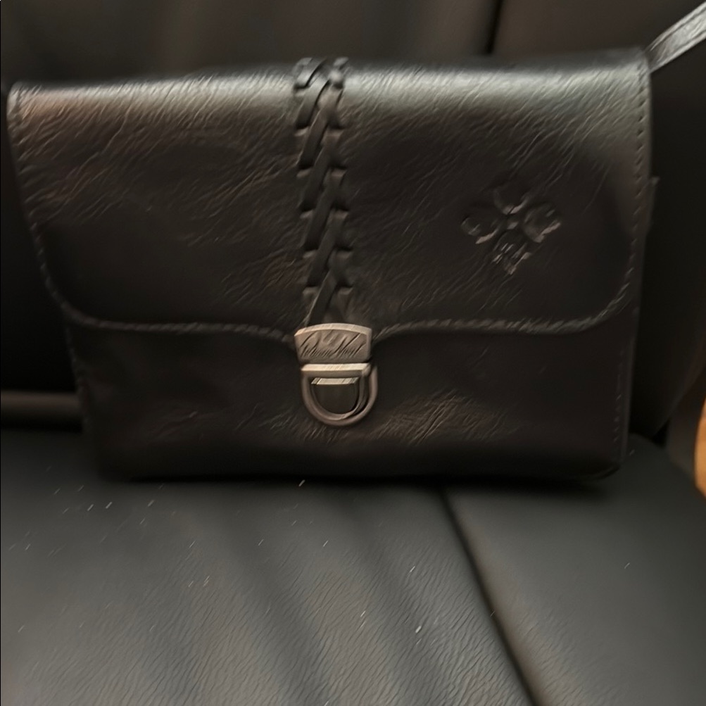 Patricia Nash Black Leather Crossbody Bag With Classic Flap Closure